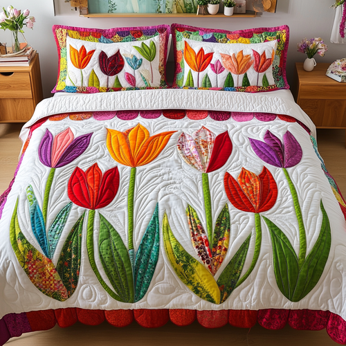 Tulip Dreams 3-Piece Quilted Bedding Set NCU0VH3753