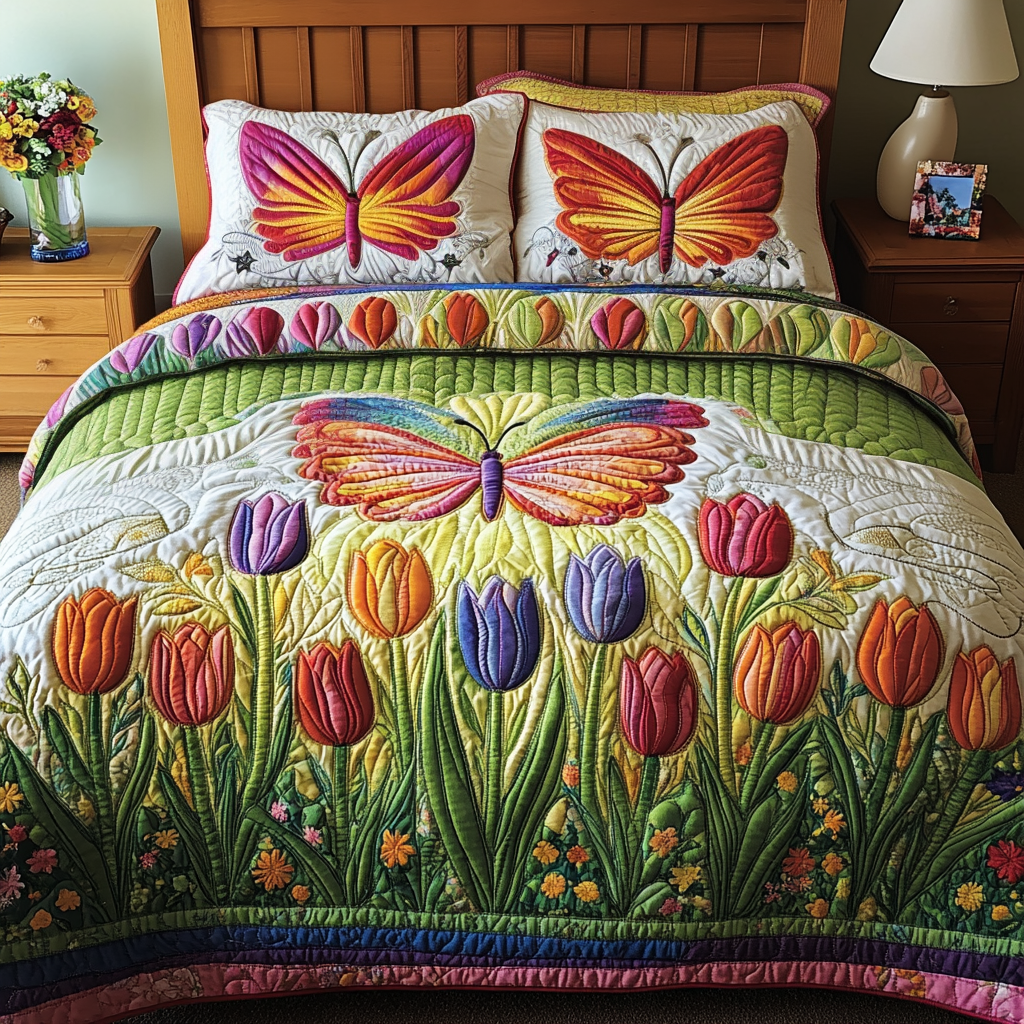 Tulip Dreams 3-Piece Quilted Bedding Set NCU0VH3759