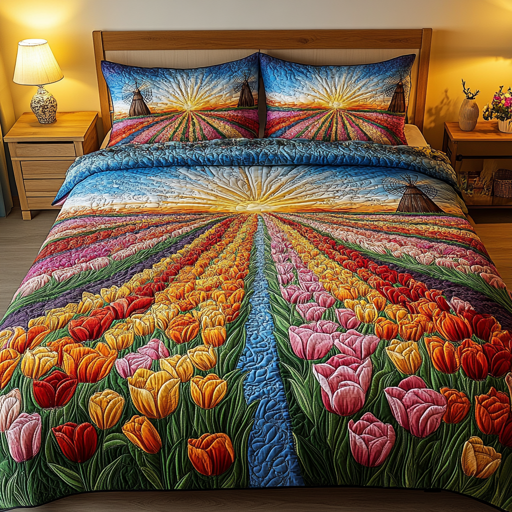Tulip Garden 3-Piece Quilted Bedding Set NCU0VL2031