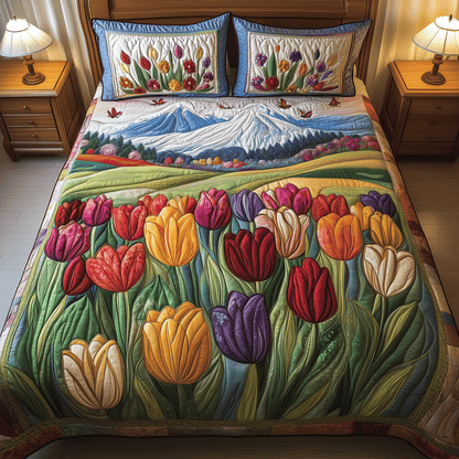 Tulip Haven 3-Piece Quilted Bedding Set NCU0TH2579