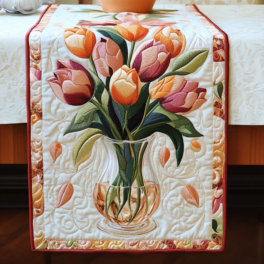 Tulip Love Affair Quilted Table Runner NCU0VL1448