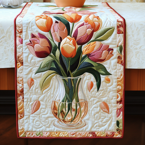 Tulip Love Affair Quilted Table Runner NCU0VL1448