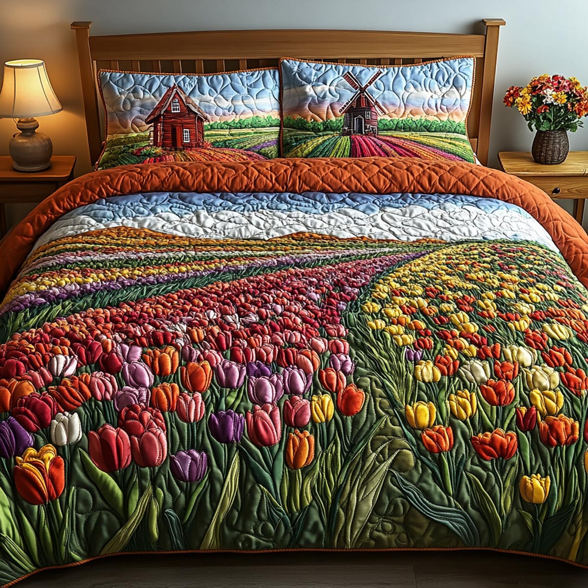 Tulip Meadow 3-Piece Quilted Bedding Set NCU0DV9027