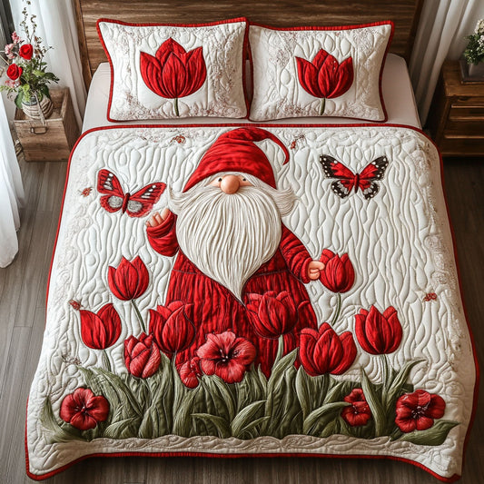 Tulip Meadow Gnome 3-Piece Quilted Bedding Set NCU0PT3197