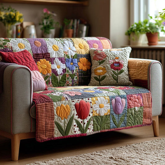 Tulip Medley Quilted Sofa Cover NCU0TV529