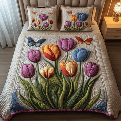 Tulip Paradise 3-Piece Quilted Bedding Set NCU0TH2578