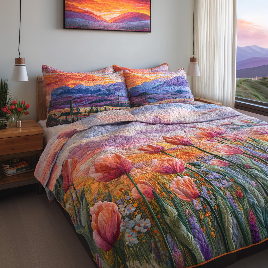 Tulip Sunrise 3-Piece Quilted Bedding Set NCU0VL3128