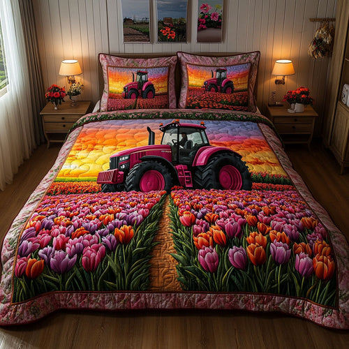 Tulip Tractor 3-Piece Quilted Bedding Set NCU0NT6635