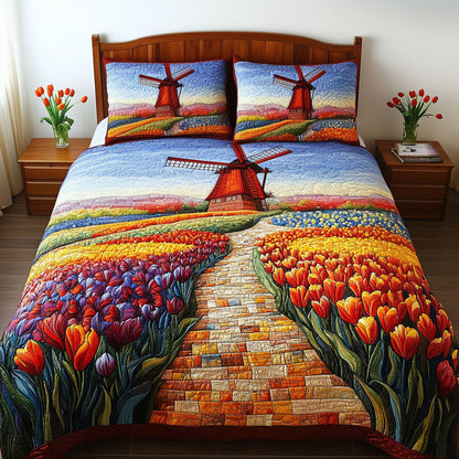 Tulip Trails 3-Piece Quilted Bedding Set NCU0PT6360