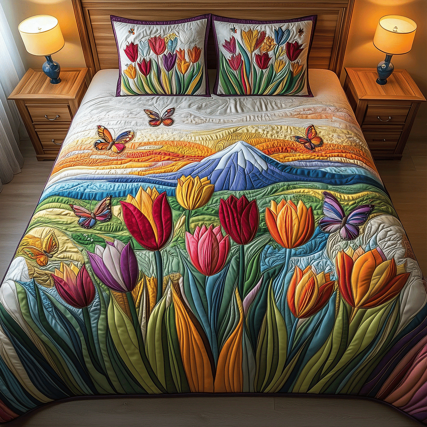 Tulip Valley 3-Piece Quilted Bedding Set NCU0TH2582