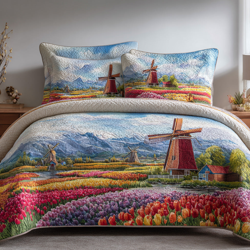 Tulip Windmill 3-Piece Quilted Bedding Set NCU0VL3146