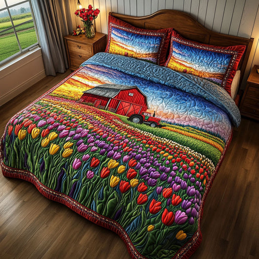 Tulips and Tractors 3-Piece Quilted Bedding Set NCU0NT6636