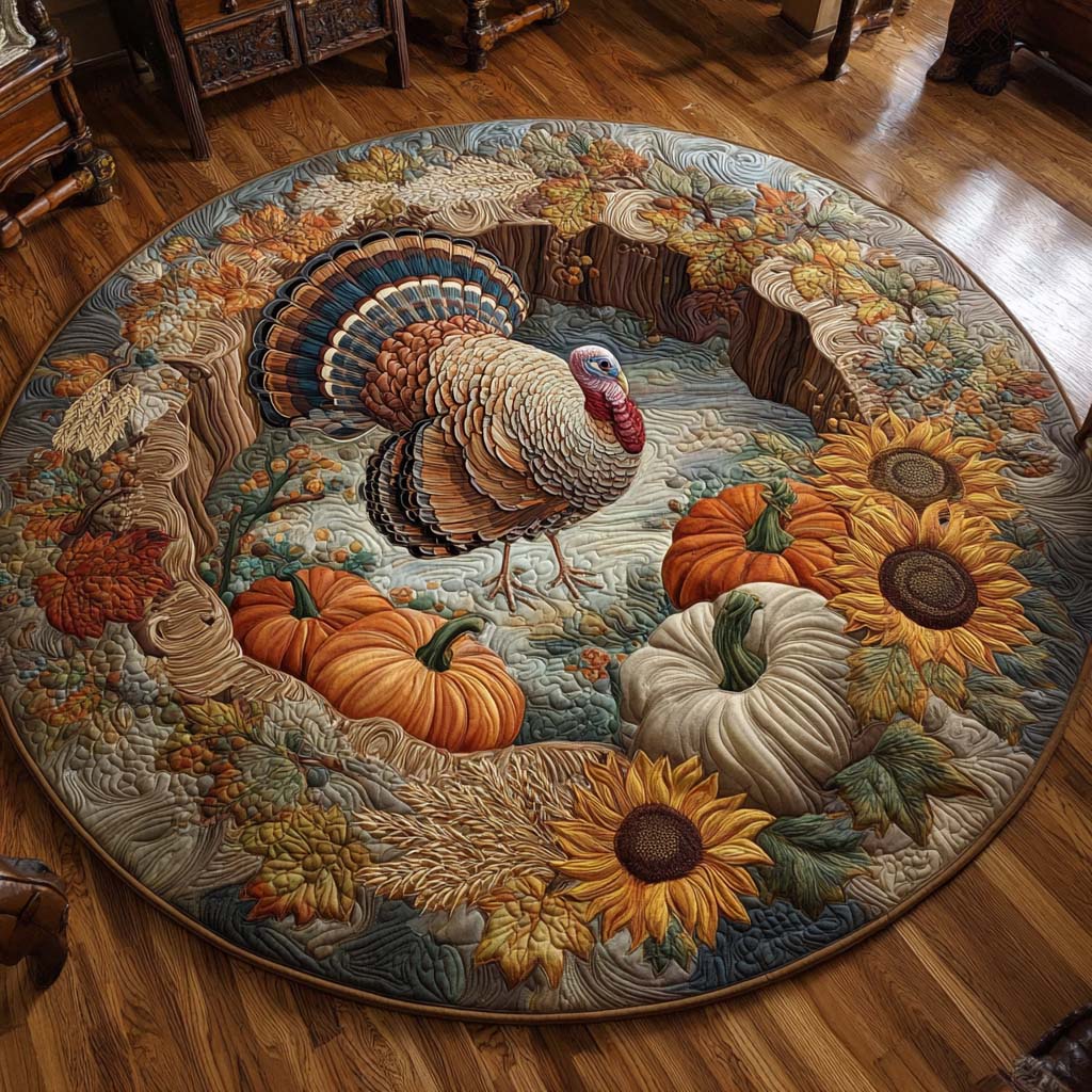 Turkey Harvest Quilted Round Mat NCU0XD978