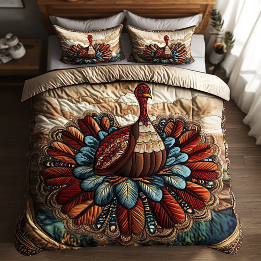 Turkeys Life 3-Piece Quilted Bedding Set NCU0DK7862