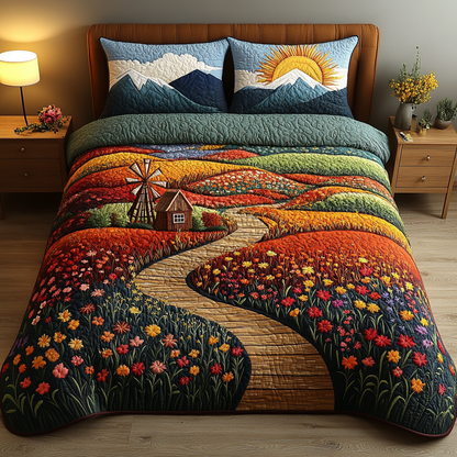 Windmill Landscape 3-Piece Quilted Bedding Set NCU0VT137