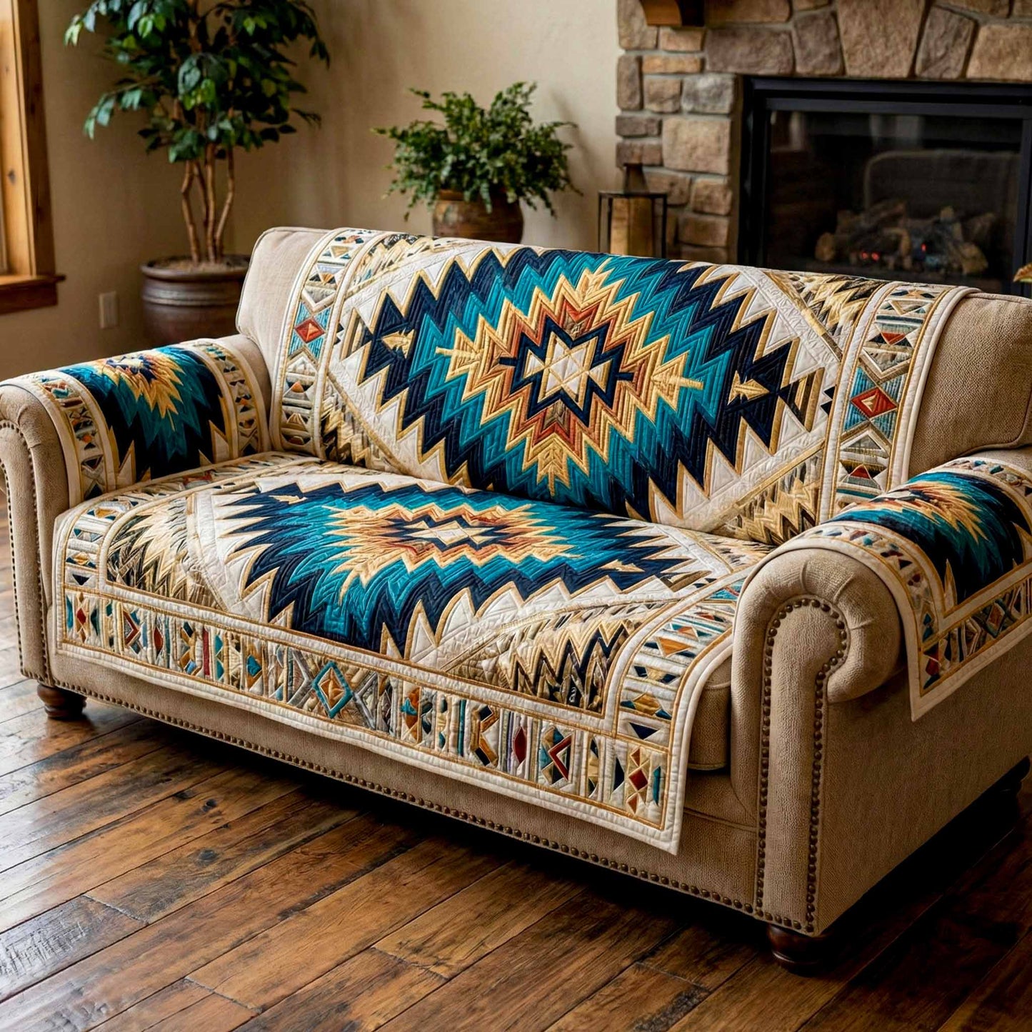 Turquoise Canyon Quilted Sofa Cover NCU0XD2418