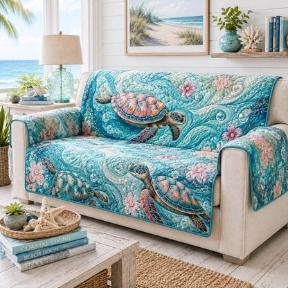 Turquoise Current Gliders Quilted Sofa Cover NCU0VL3931
