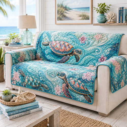 Turquoise Current Gliders Quilted Sofa Cover NCU0VL3931
