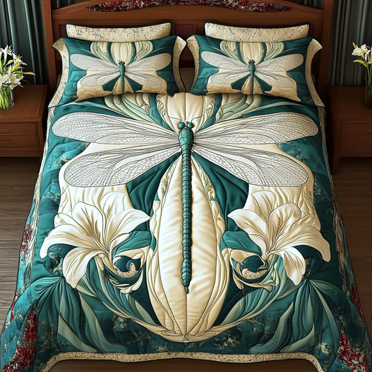 Turquoise Dragonfly Bliss 3-Piece Quilted Bedding Set NCU0VL1031