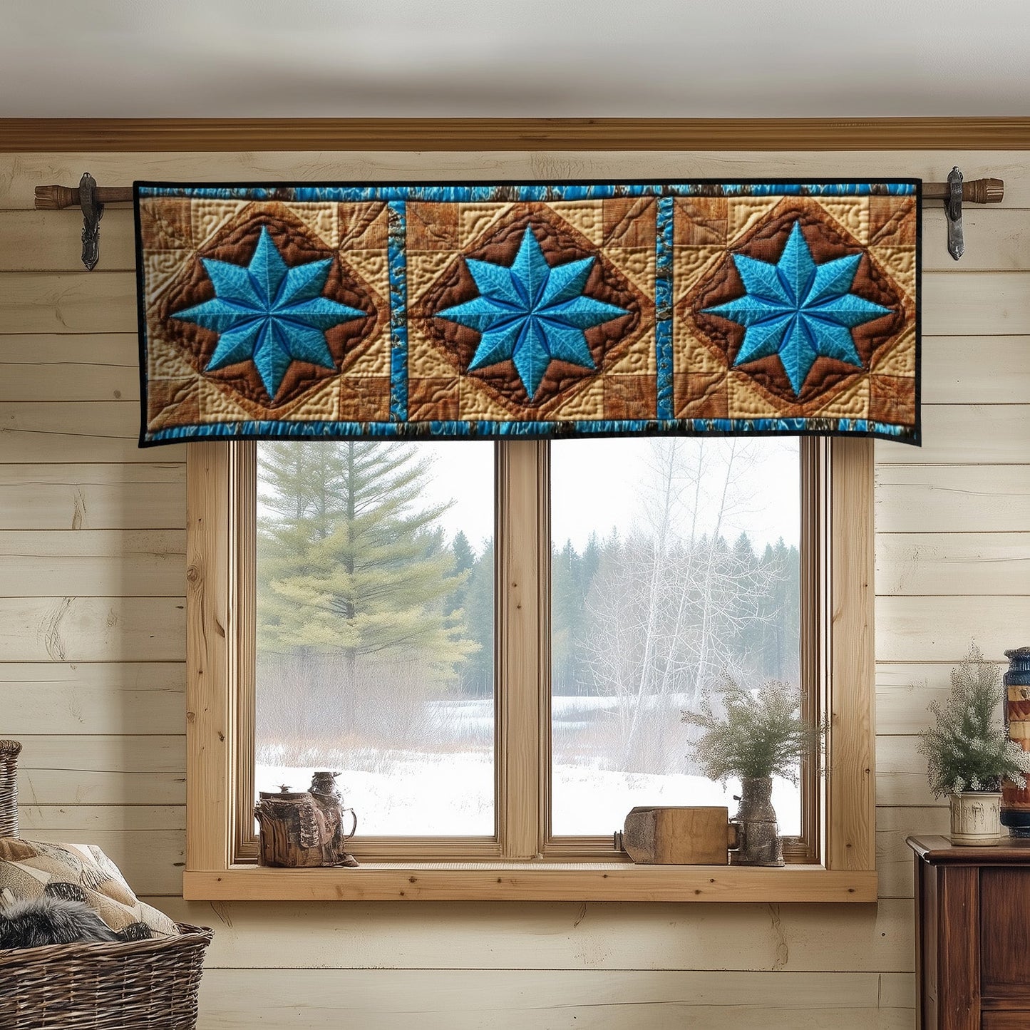 Turquoise Horizon Star Quilted Valance NCU0NT6671