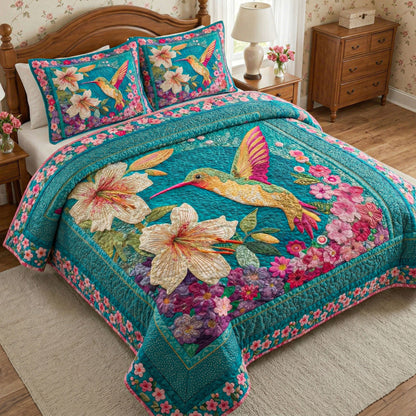 Turquoise Lily Garden 3-Piece Quilted Bedding Set NCU0NT12733