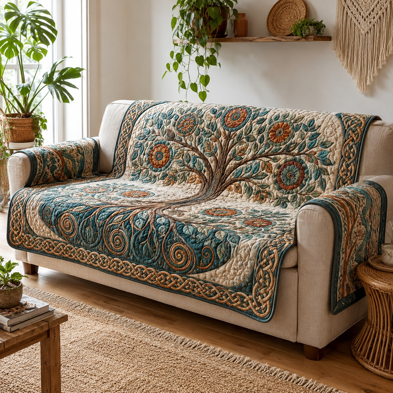 Turquoise Mandala Grove Quilted Sofa Cover NCU0VL3851