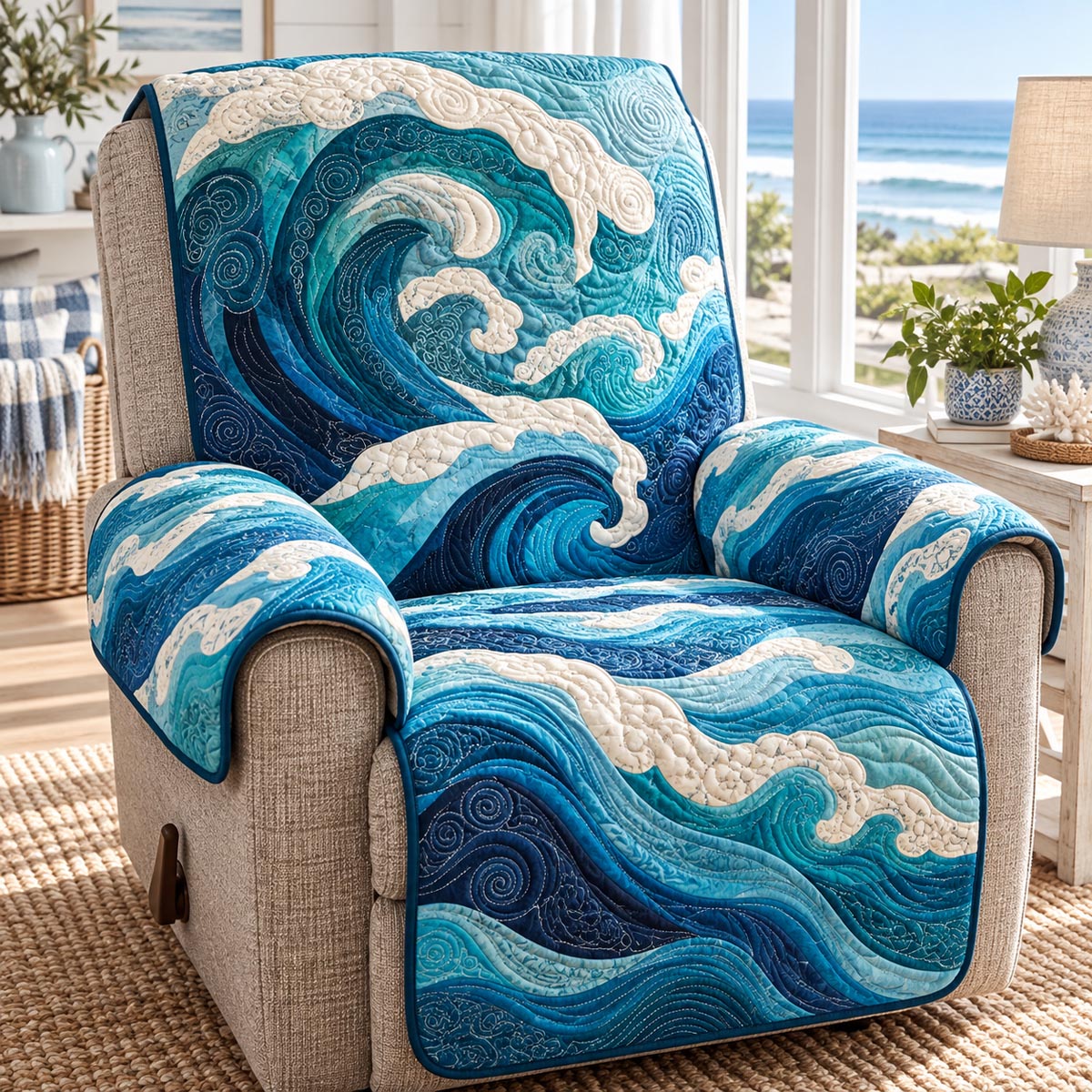 Turquoise Ocean Swirl Quilted Sofa Cover NCU0DV10356