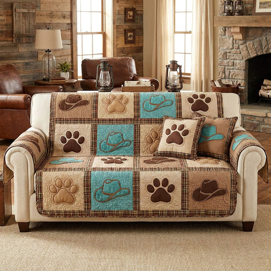Turquoise Paws Quilted Sofa Cover NCU0TV1970