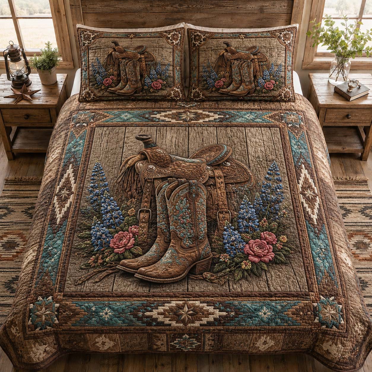 Turquoise Trail 3-Piece Quilted Bedding Set NCU0QD025