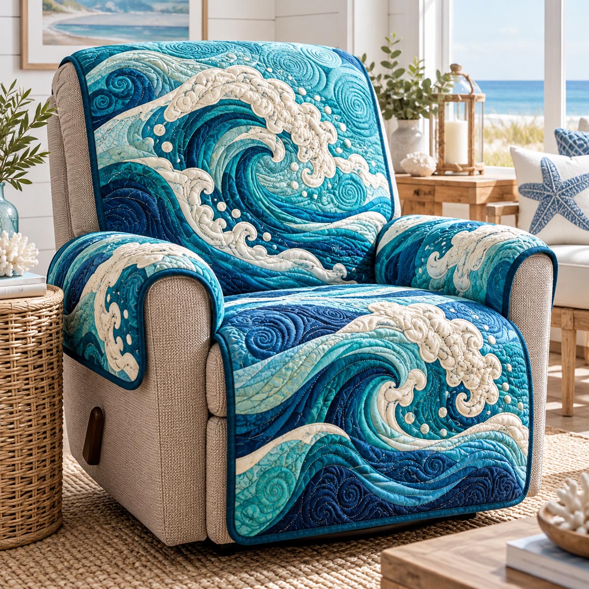 Turquoise Wave Escape Quilted Sofa Cover NCU0DV10365