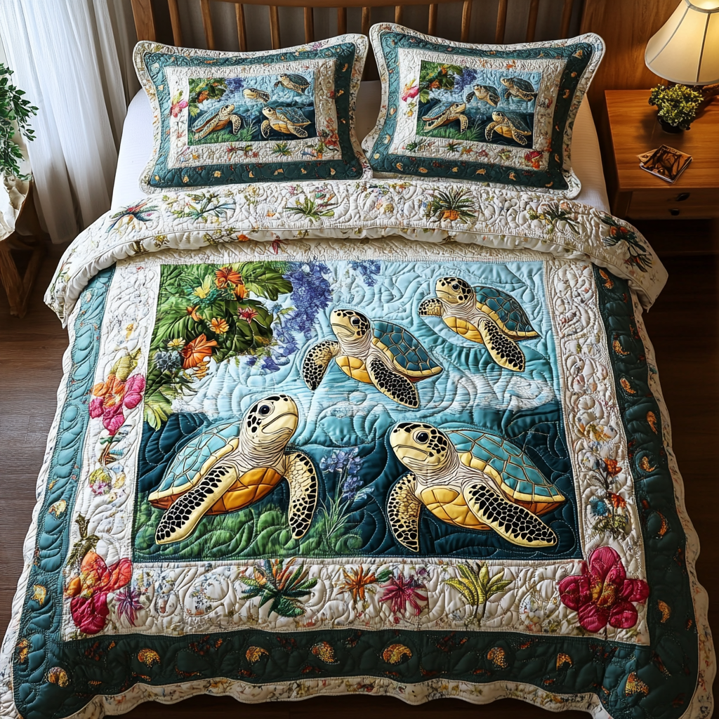 Turtle 3-Piece Quilted Bedding Set NCU0VT115