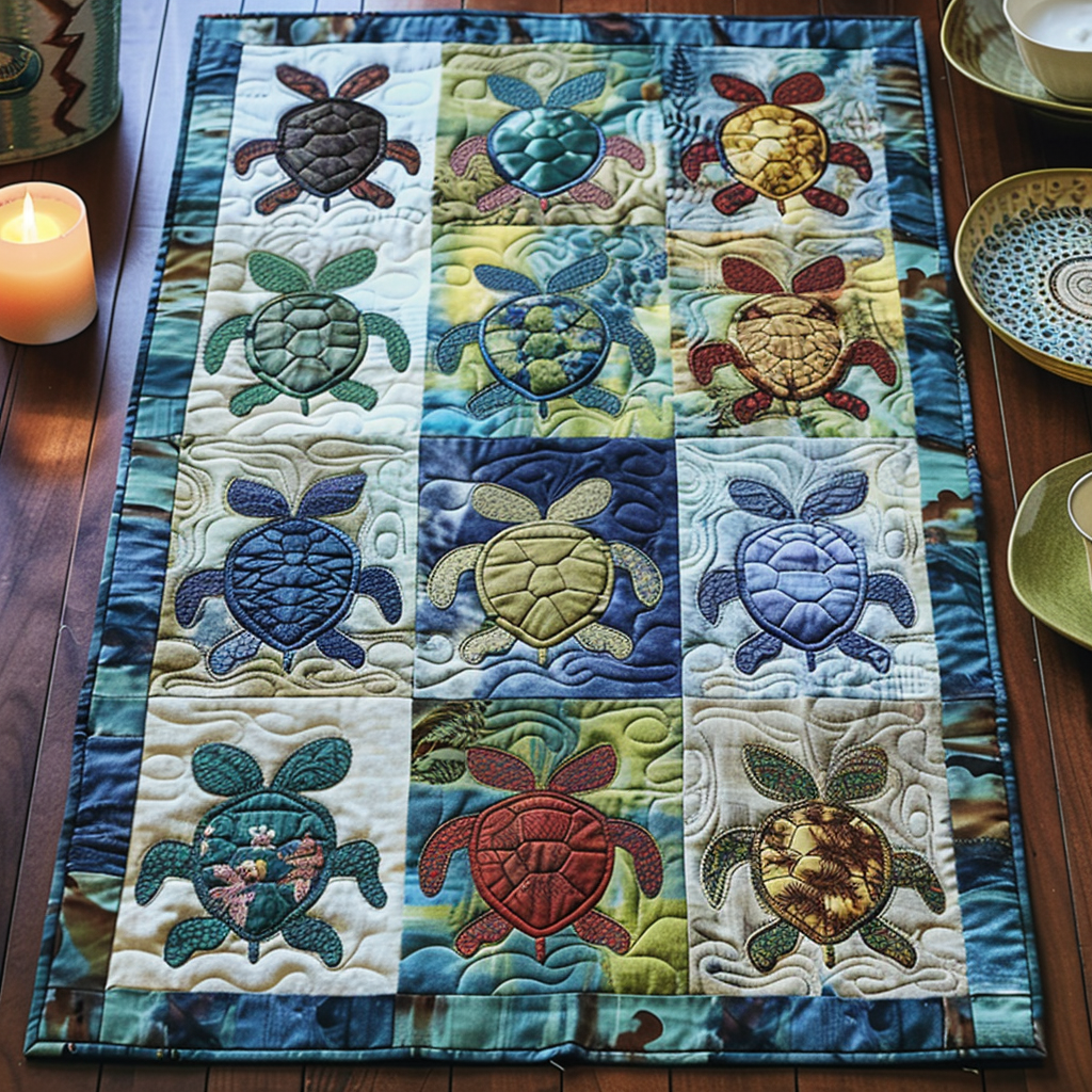 Turtle Harmony Quilted Table Runner NCU0DV214