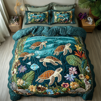 Turtle Adventure 3-Piece Quilted Bedding Set NCU0VH4607