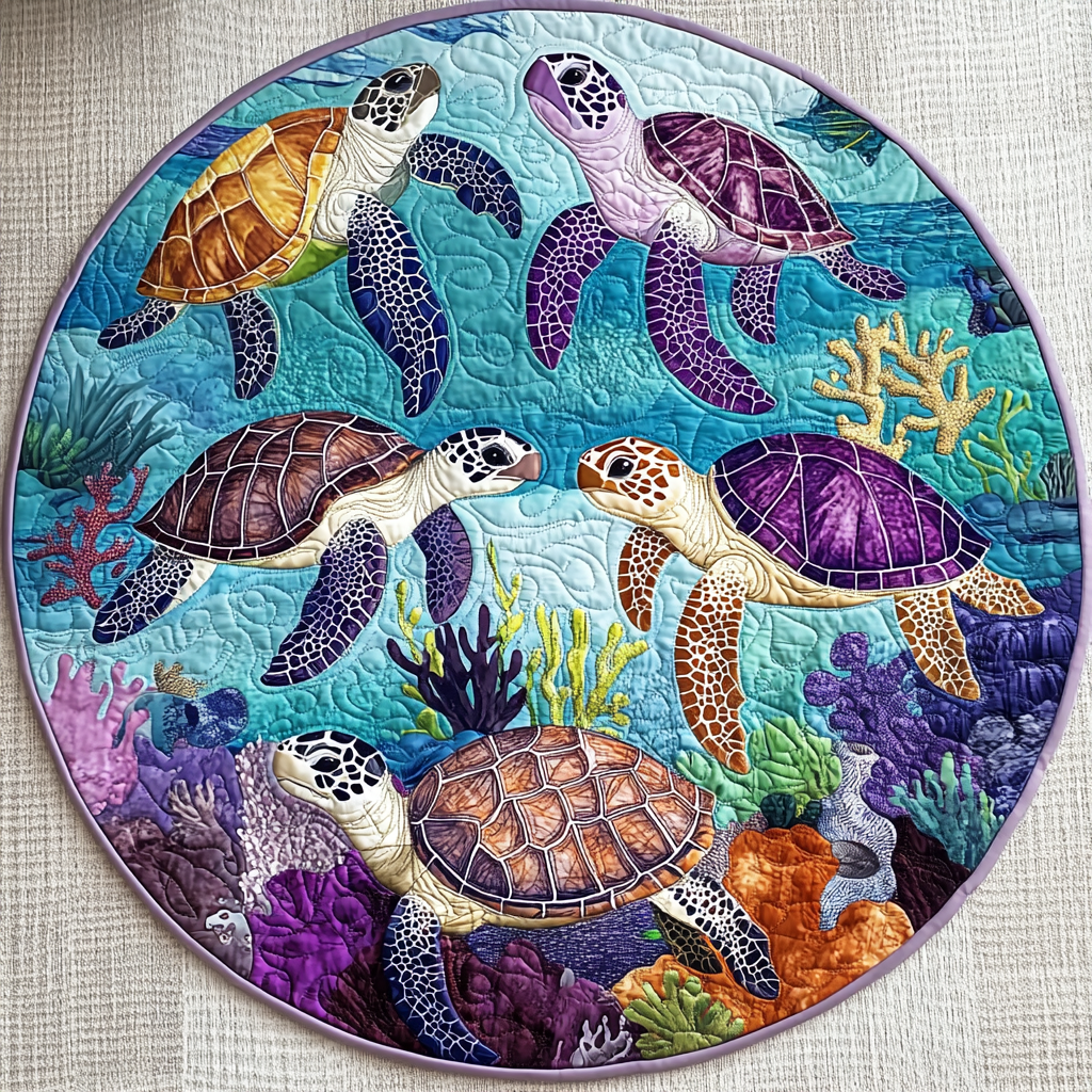 Turtle Round Rug Turtle Comfort Quilted Round Mat NCU0TL1469 โ Vantique