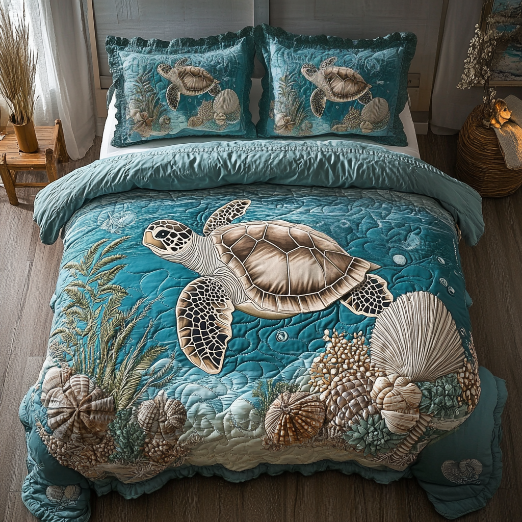 Turtle Delight 3-Piece Quilted Bedding Set NCU0VH4611