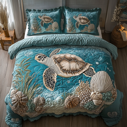 Turtle Delight 3-Piece Quilted Bedding Set NCU0VH4611