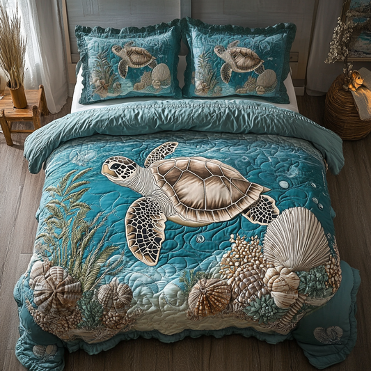 Turtle Delight 3-Piece Quilted Bedding Set NCU0VH4611