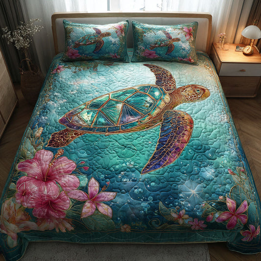 Turtle Dreams 3-Piece Quilted Bedding Set NCU0DK11713