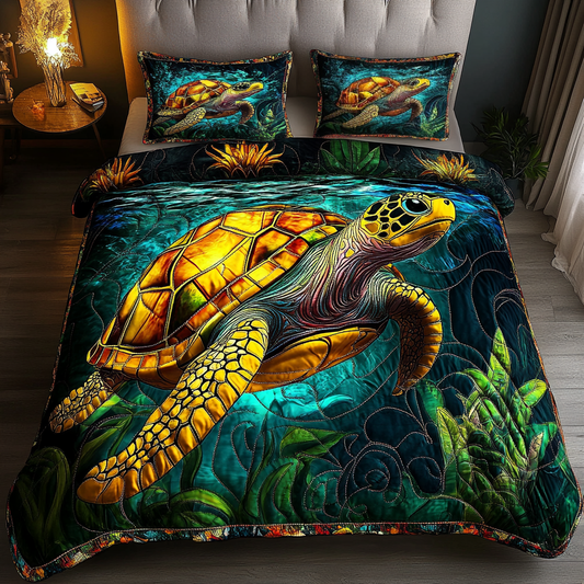 Turtle Dreams 3-Piece Quilted Bedding Set NCU0DK6267