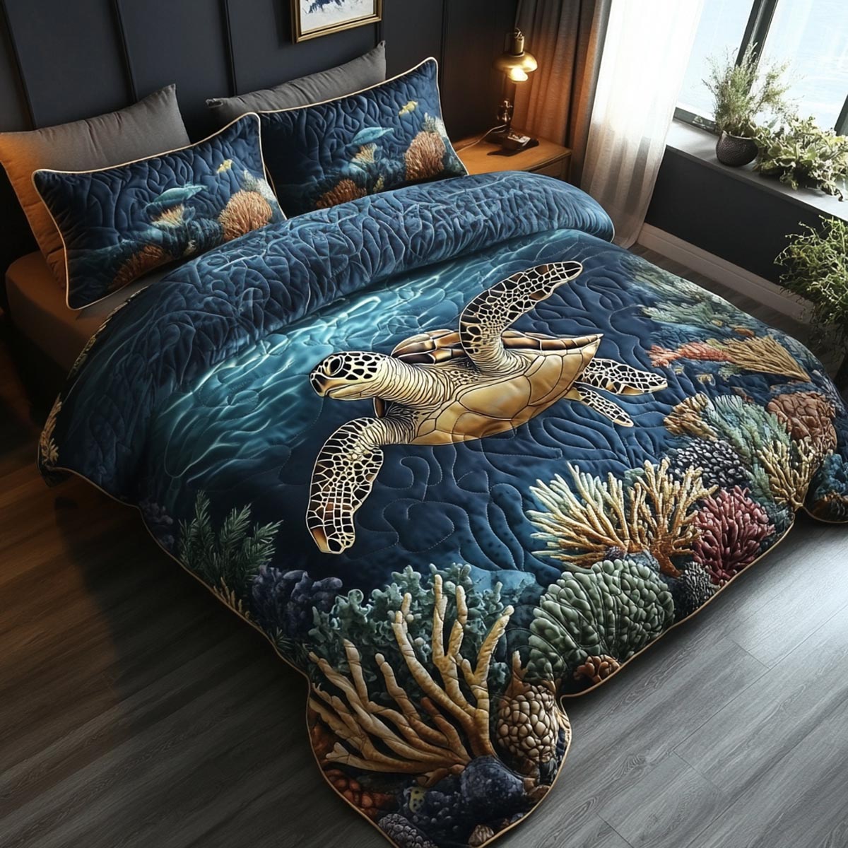 Turtle Dreams 3-Piece Quilted Bedding Set NCU0DV9456