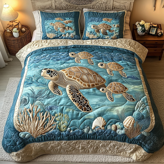 Turtle Drift 3-Piece Quilted Bedding Set NCU0DK7419