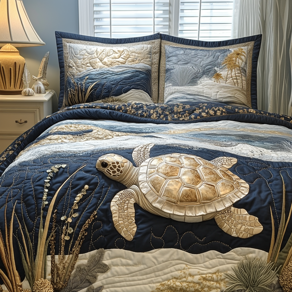 Turtle Drift 3-Piece Quilted Bedding Set NCU0DV5628