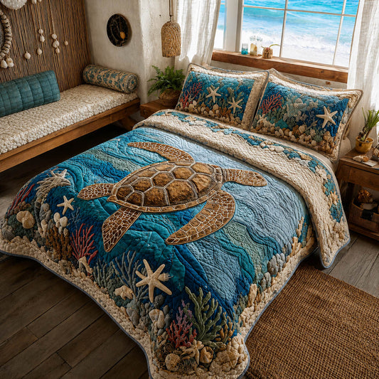 Turtle Escape 3-Piece Quilted Bedding Set NCU0TD2851