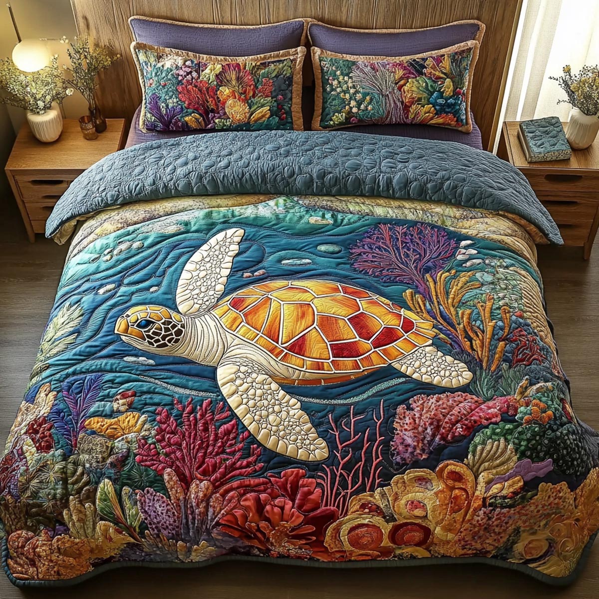 Turtle Grace 3-Piece Quilted Bedding Set NCU0DV9460