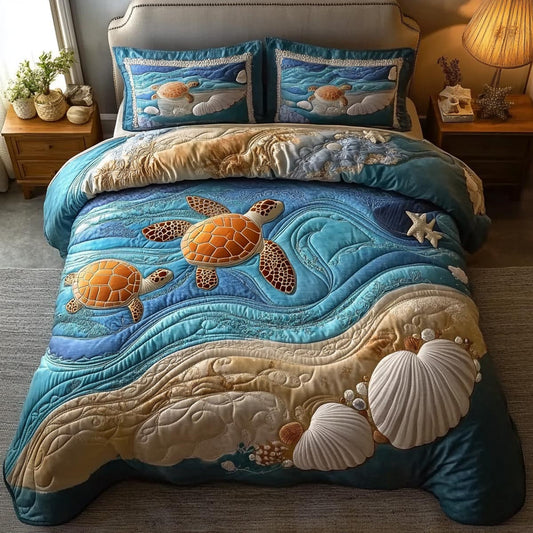 Turtle Haven 3-Piece Quilted Bedding Set NCU0DV9453