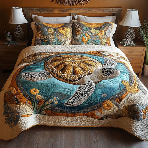 Turtle Haven 3-Piece Quilted Bedding Set NCU0PT3549