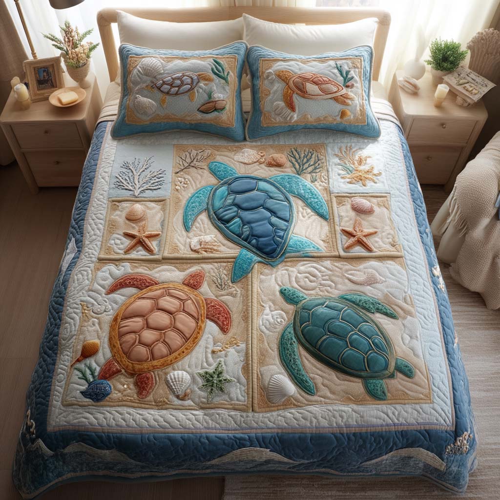 Turtle Haven 3-Piece Quilted Bedding Set NCU0TD001