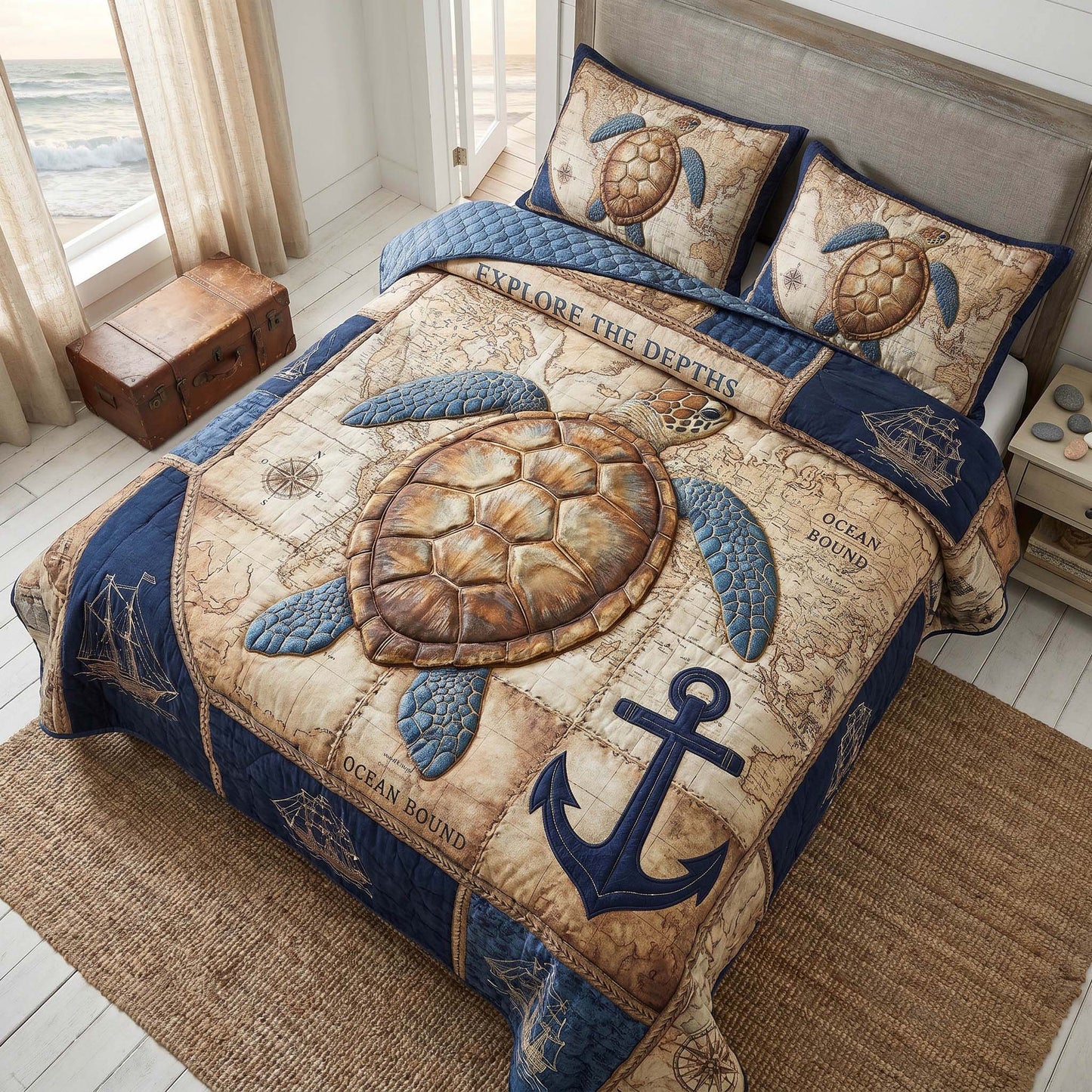 Turtle Haven 3-Piece Quilted Bedding Set NCU0TD2857