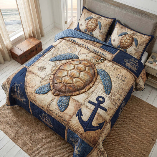 Turtle Haven 3-Piece Quilted Bedding Set NCU0TD2857