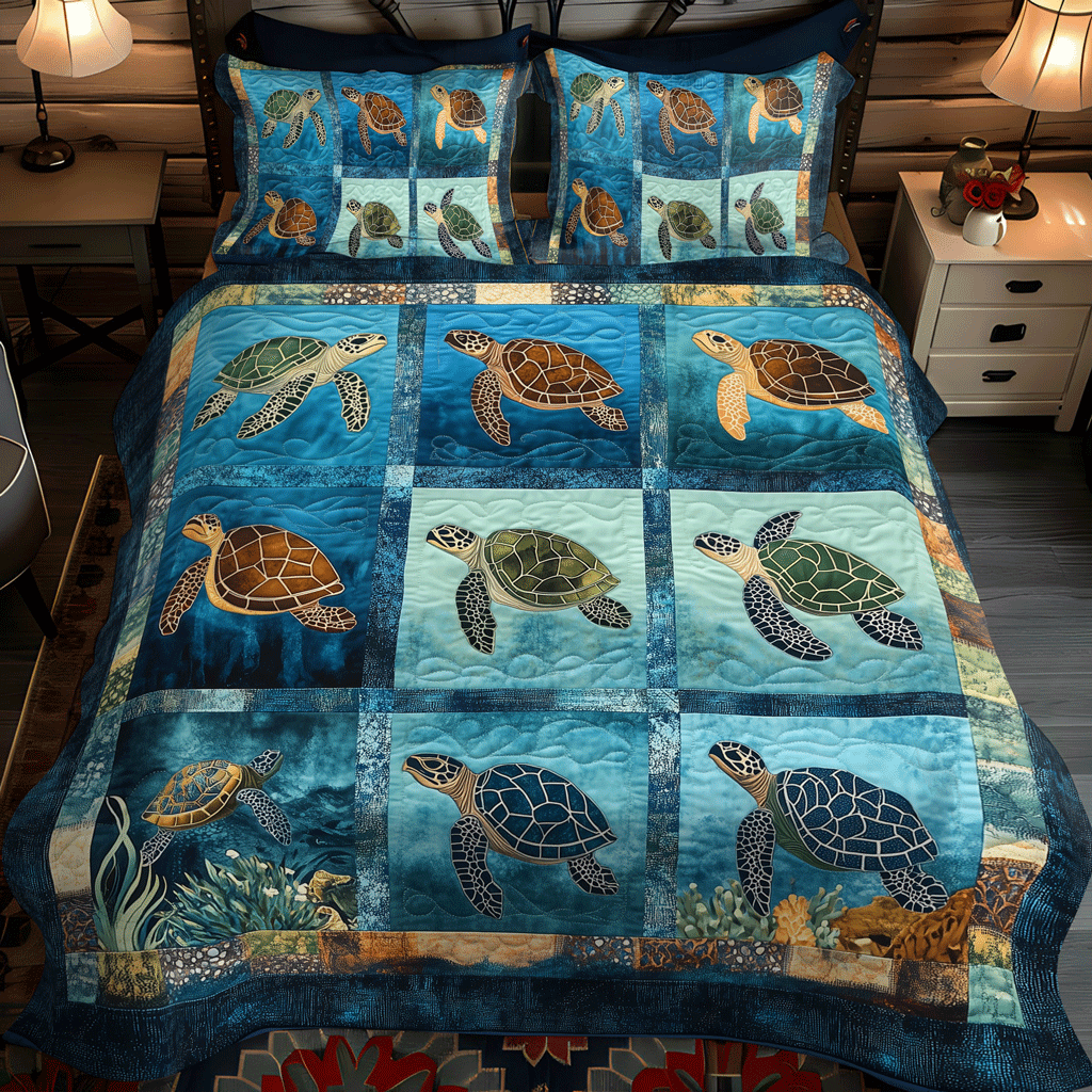 Turtle Haven 3-Piece Quilted Bedding Set NCU0TL1133